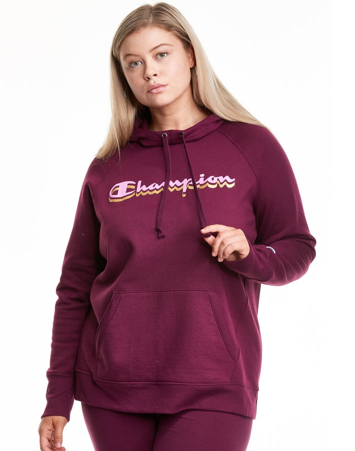 Sudadera Con Capucha Champion Mujer - Plus Powerblend Fleece Drop Shadow Foil Script Logo ( Moradas